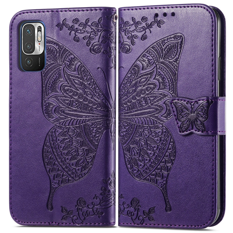 For Xiaomi Redmi Note10 5G Butterfly Love Flowers Embossed Horizontal Flip Leather Case with Holder & Card Slots & Wallet & Lanyard