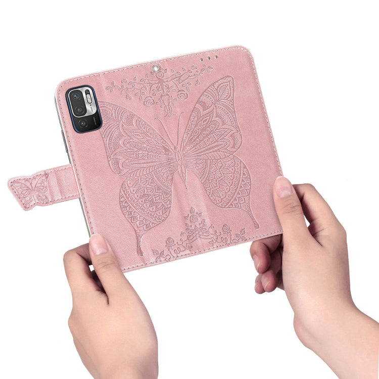 For Xiaomi Redmi Note10 5G Butterfly Love Flowers Embossed Horizontal Flip Leather Case with Holder & Card Slots & Wallet & Lanyard