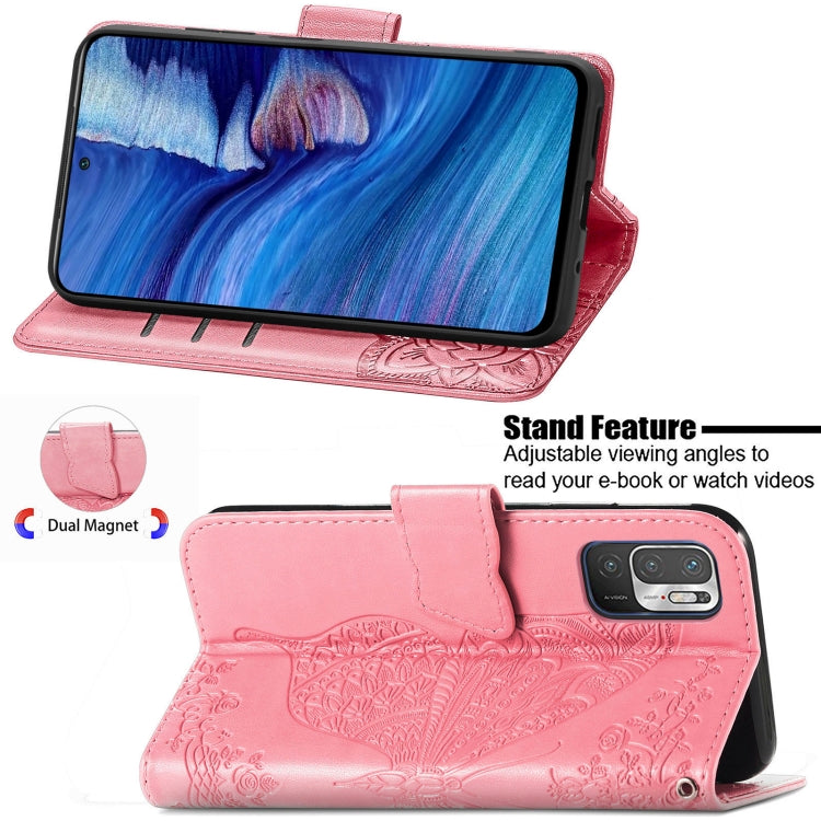 For Xiaomi Redmi Note10 5G Butterfly Love Flowers Embossed Horizontal Flip Leather Case with Holder & Card Slots & Wallet & Lanyard