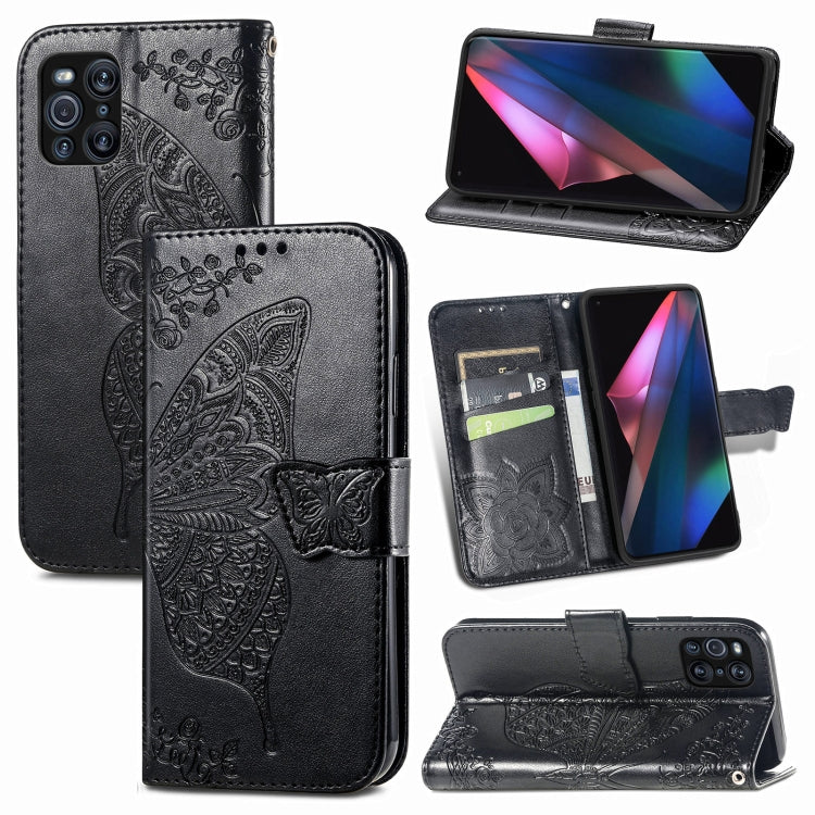 For OPPO Find X3 Pro Butterfly Love Flowers Embossed Horizontal Flip Leather Case with Holder & Card Slots & Wallet & Lanyard