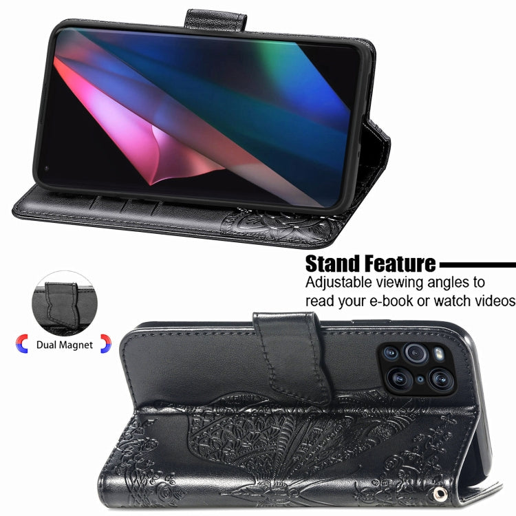 For OPPO Find X3 Pro Butterfly Love Flowers Embossed Horizontal Flip Leather Case with Holder & Card Slots & Wallet & Lanyard