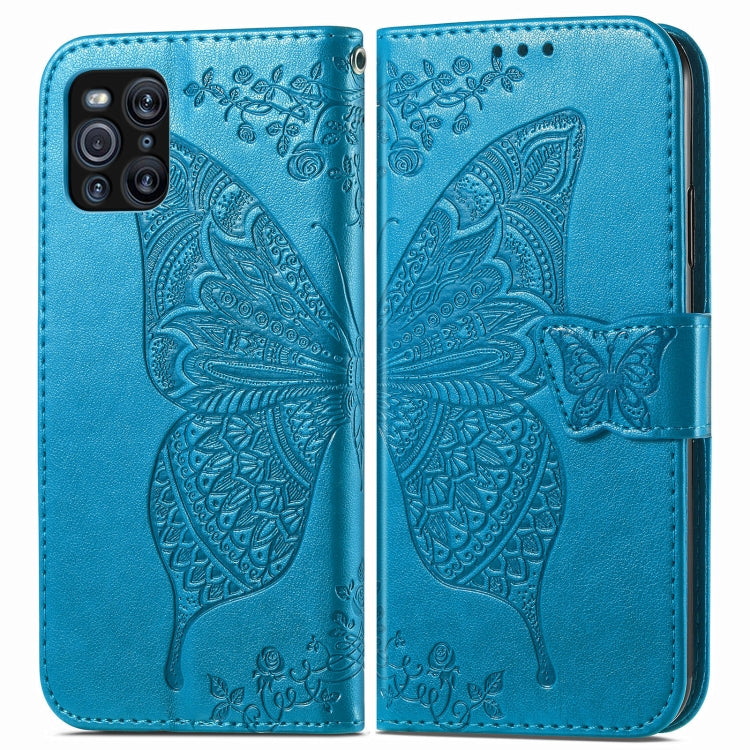 For OPPO Find X3 Pro Butterfly Love Flowers Embossed Horizontal Flip Leather Case with Holder & Card Slots & Wallet & Lanyard