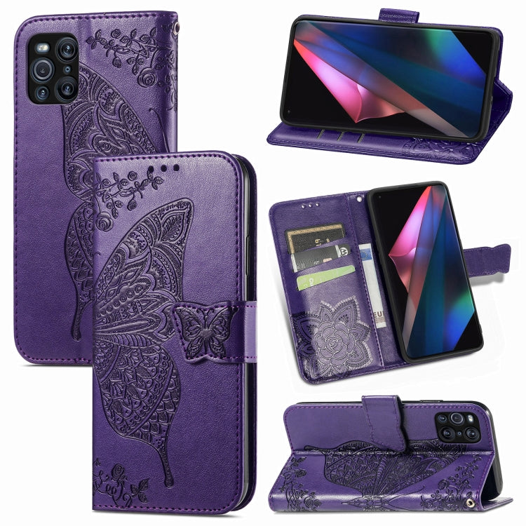 For OPPO Find X3 Pro Butterfly Love Flowers Embossed Horizontal Flip Leather Case with Holder & Card Slots & Wallet & Lanyard