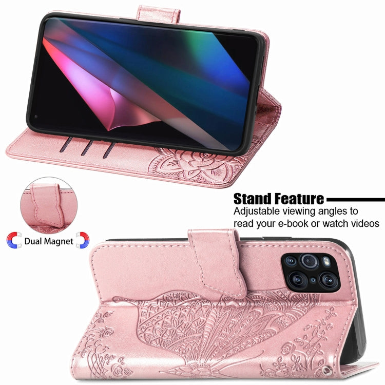 For OPPO Find X3 Pro Butterfly Love Flowers Embossed Horizontal Flip Leather Case with Holder & Card Slots & Wallet & Lanyard