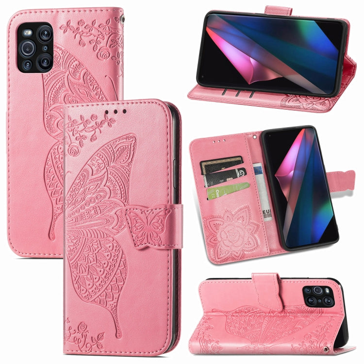 For OPPO Find X3 Pro Butterfly Love Flowers Embossed Horizontal Flip Leather Case with Holder & Card Slots & Wallet & Lanyard