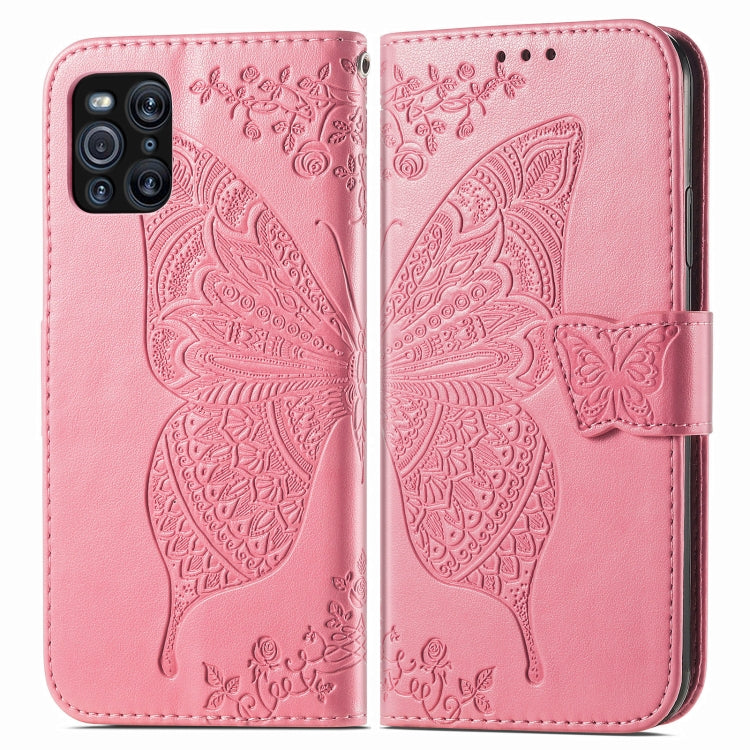 For OPPO Find X3 Pro Butterfly Love Flowers Embossed Horizontal Flip Leather Case with Holder & Card Slots & Wallet & Lanyard