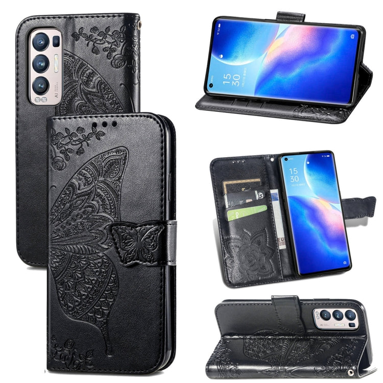 For OPPO Reno5 Pro+ Butterfly Love Flowers Embossed Horizontal Flip Leather Case with Holder & Card Slots & Wallet & Lanyard