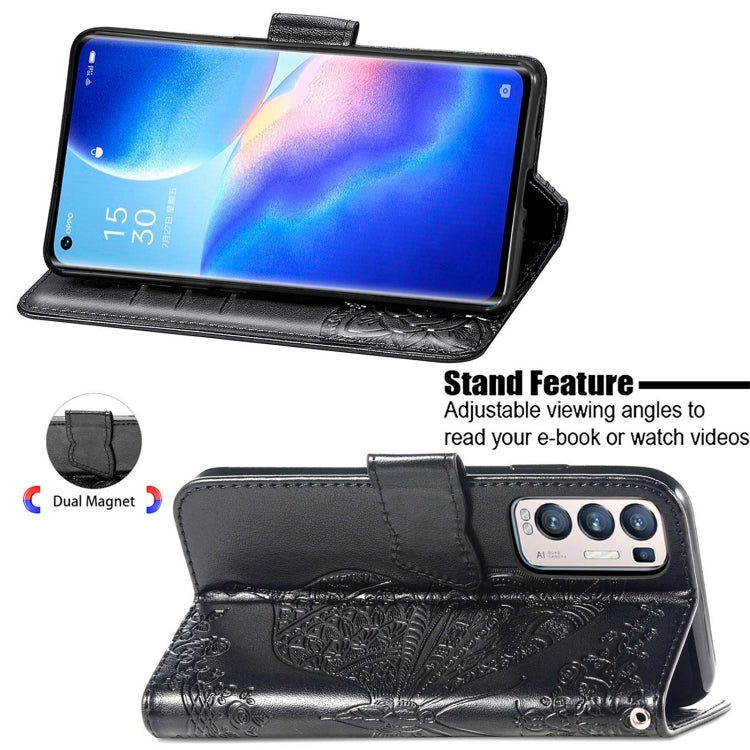 For OPPO Reno5 Pro+ Butterfly Love Flowers Embossed Horizontal Flip Leather Case with Holder & Card Slots & Wallet & Lanyard