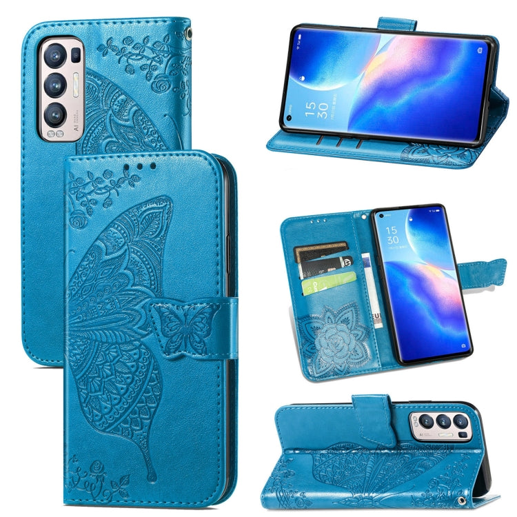 For OPPO Reno5 Pro+ Butterfly Love Flowers Embossed Horizontal Flip Leather Case with Holder & Card Slots & Wallet & Lanyard