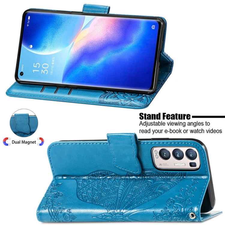 For OPPO Reno5 Pro+ Butterfly Love Flowers Embossed Horizontal Flip Leather Case with Holder & Card Slots & Wallet & Lanyard