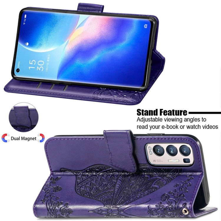 For OPPO Reno5 Pro+ Butterfly Love Flowers Embossed Horizontal Flip Leather Case with Holder & Card Slots & Wallet & Lanyard