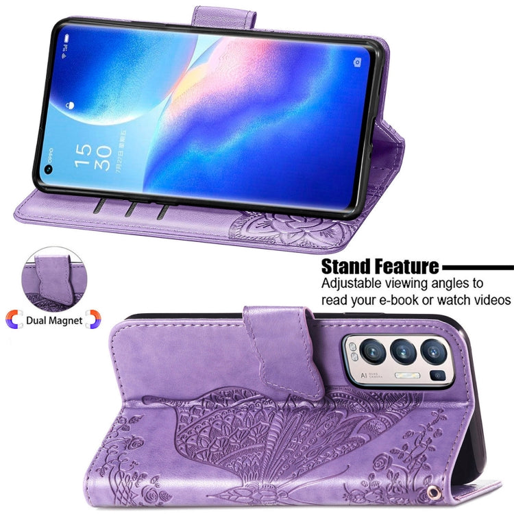 For OPPO Reno5 Pro+ Butterfly Love Flowers Embossed Horizontal Flip Leather Case with Holder & Card Slots & Wallet & Lanyard