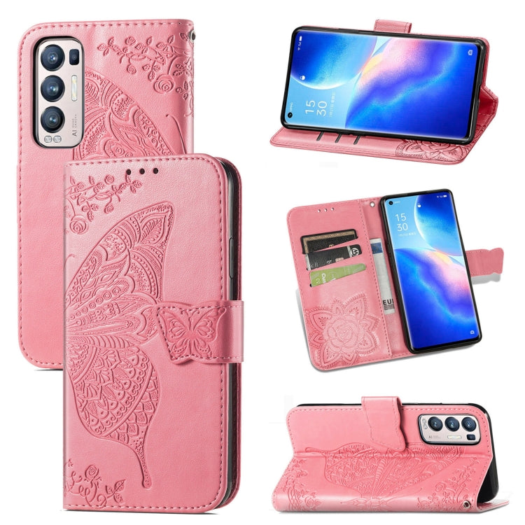 For OPPO Reno5 Pro+ Butterfly Love Flowers Embossed Horizontal Flip Leather Case with Holder & Card Slots & Wallet & Lanyard