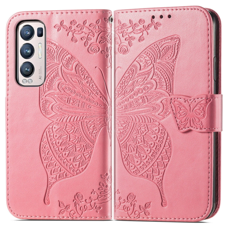For OPPO Reno5 Pro+ Butterfly Love Flowers Embossed Horizontal Flip Leather Case with Holder & Card Slots & Wallet & Lanyard