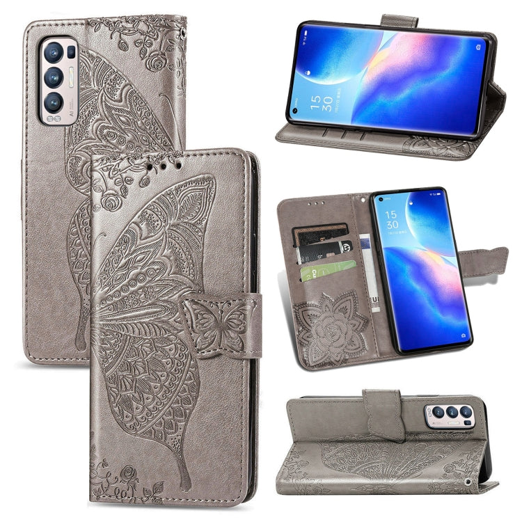 For OPPO Reno5 Pro+ Butterfly Love Flowers Embossed Horizontal Flip Leather Case with Holder & Card Slots & Wallet & Lanyard