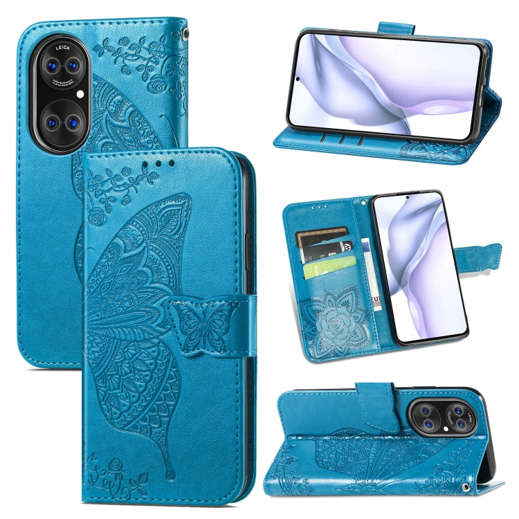 For Huawei P50 Pro Butterfly Love Flowers Embossed Horizontal Flip Leather Case with Holder & Card Slots & Wallet & Lanyard