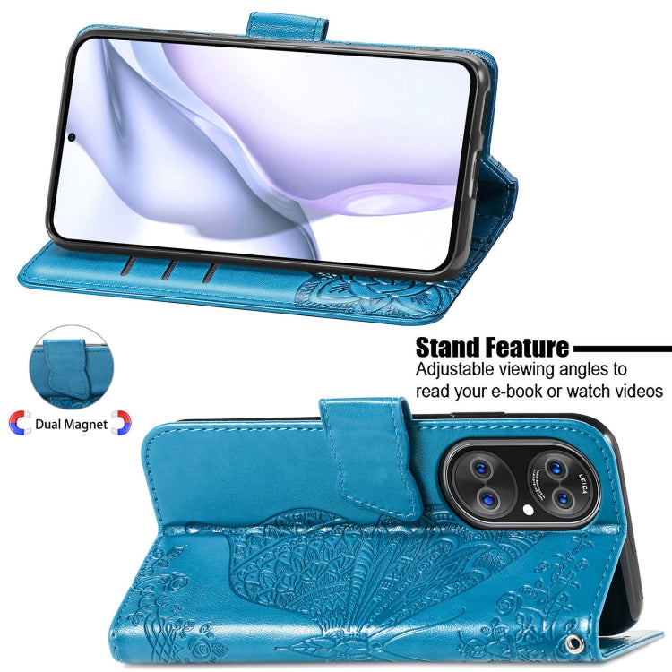 For Huawei P50 Pro Butterfly Love Flowers Embossed Horizontal Flip Leather Case with Holder & Card Slots & Wallet & Lanyard