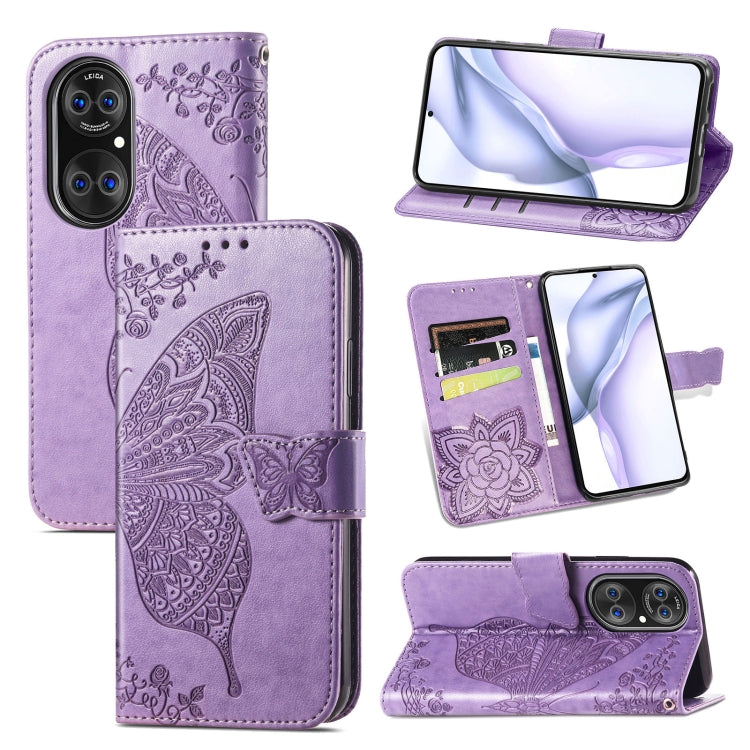 For Huawei P50 Pro Butterfly Love Flowers Embossed Horizontal Flip Leather Case with Holder & Card Slots & Wallet & Lanyard