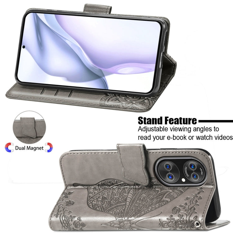 For Huawei P50 Pro Butterfly Love Flowers Embossed Horizontal Flip Leather Case with Holder & Card Slots & Wallet & Lanyard