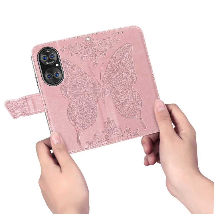 For Huawei P50 Butterfly Love Flowers Embossed Horizontal Flip Leather Case with Holder & Card Slots & Wallet & Lanyard