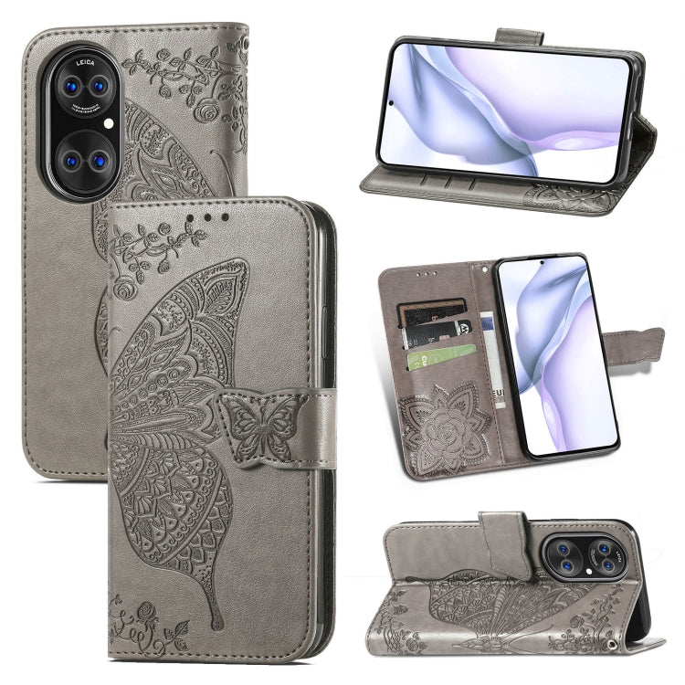 For Huawei P50 Butterfly Love Flowers Embossed Horizontal Flip Leather Case with Holder & Card Slots & Wallet & Lanyard
