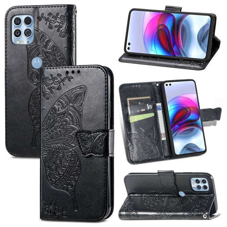 For Motorola Edge S Butterfly Love Flowers Embossed Horizontal Flip Leather Case with Holder & Card Slots & Wallet & Lanyard