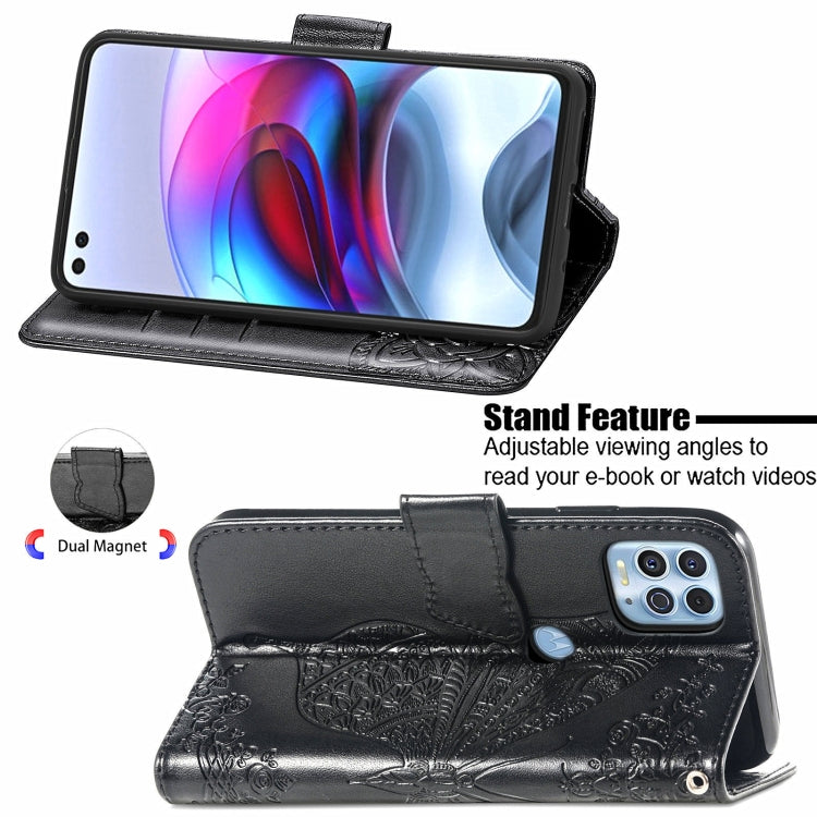 For Motorola Edge S Butterfly Love Flowers Embossed Horizontal Flip Leather Case with Holder & Card Slots & Wallet & Lanyard