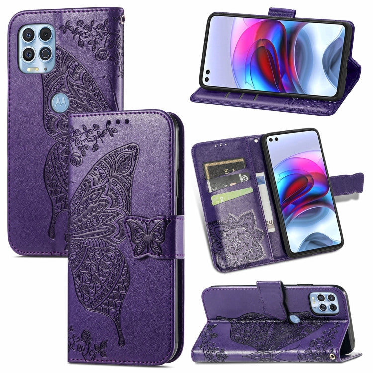 For Motorola Edge S Butterfly Love Flowers Embossed Horizontal Flip Leather Case with Holder & Card Slots & Wallet & Lanyard