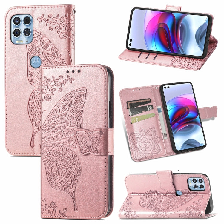 For Motorola Edge S Butterfly Love Flowers Embossed Horizontal Flip Leather Case with Holder & Card Slots & Wallet & Lanyard