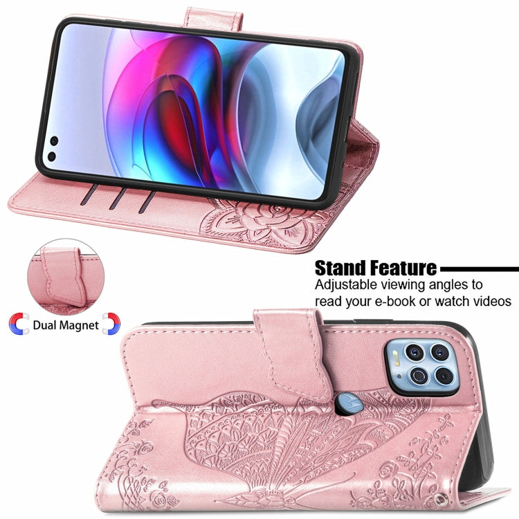 For Motorola Edge S Butterfly Love Flowers Embossed Horizontal Flip Leather Case with Holder & Card Slots & Wallet & Lanyard