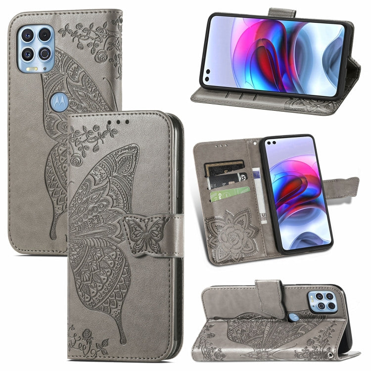 For Motorola Edge S Butterfly Love Flowers Embossed Horizontal Flip Leather Case with Holder & Card Slots & Wallet & Lanyard