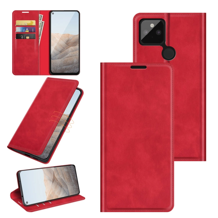 For Google Pixel 5A 5G Retro-skin Business Magnetic Suction Leather Case with Holder & Card Slots & Wallet