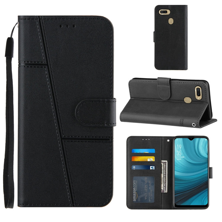 For OPPO A7 / A5S / A12 Stitching Calf Texture Buckle Horizontal Flip Leather Case with Holder & Card Slots & Wallet & Lanyard