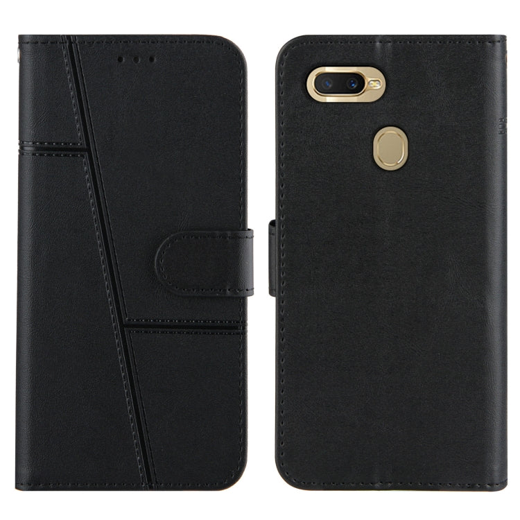 For OPPO A7 / A5S / A12 Stitching Calf Texture Buckle Horizontal Flip Leather Case with Holder & Card Slots & Wallet & Lanyard