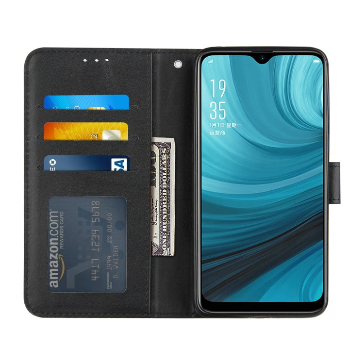 For OPPO A7 / A5S / A12 Stitching Calf Texture Buckle Horizontal Flip Leather Case with Holder & Card Slots & Wallet & Lanyard
