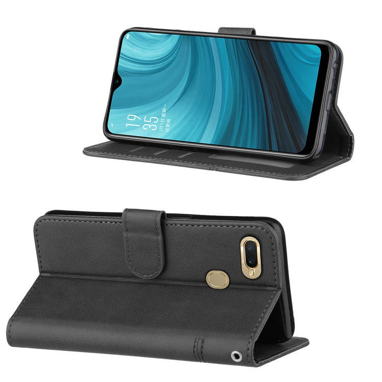 For OPPO A7 / A5S / A12 Stitching Calf Texture Buckle Horizontal Flip Leather Case with Holder & Card Slots & Wallet & Lanyard