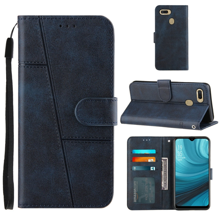 For OPPO A7 / A5S / A12 Stitching Calf Texture Buckle Horizontal Flip Leather Case with Holder & Card Slots & Wallet & Lanyard