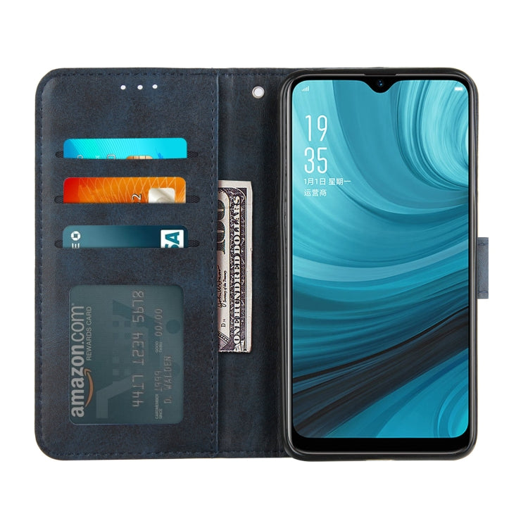 For OPPO A7 / A5S / A12 Stitching Calf Texture Buckle Horizontal Flip Leather Case with Holder & Card Slots & Wallet & Lanyard
