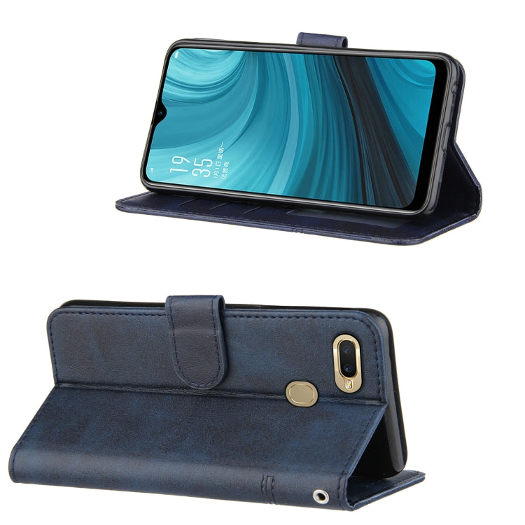 For OPPO A7 / A5S / A12 Stitching Calf Texture Buckle Horizontal Flip Leather Case with Holder & Card Slots & Wallet & Lanyard