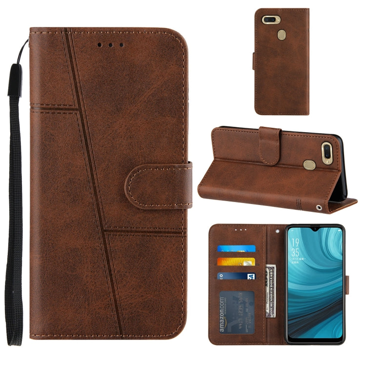 For OPPO A7 / A5S / A12 Stitching Calf Texture Buckle Horizontal Flip Leather Case with Holder & Card Slots & Wallet & Lanyard