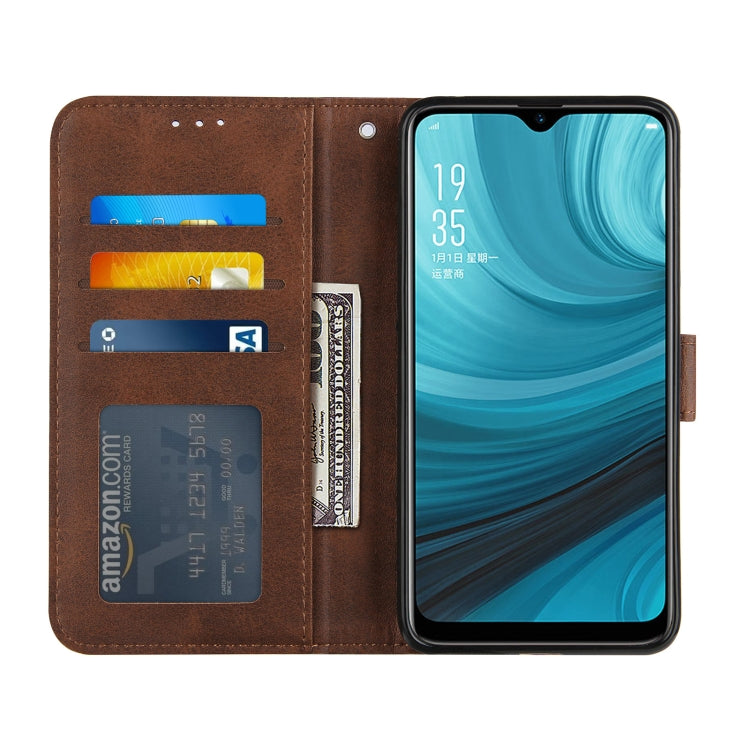 For OPPO A7 / A5S / A12 Stitching Calf Texture Buckle Horizontal Flip Leather Case with Holder & Card Slots & Wallet & Lanyard
