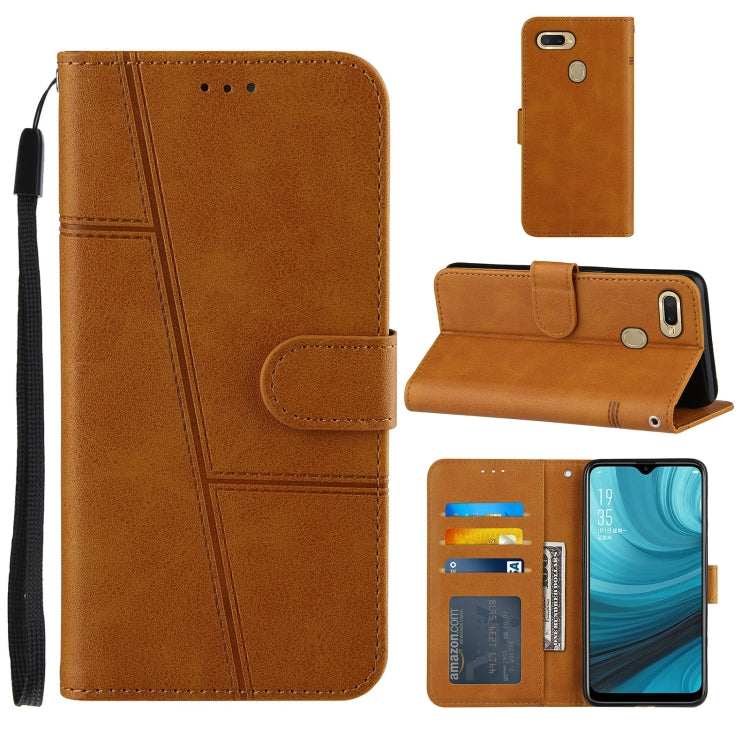 For OPPO A7 / A5S / A12 Stitching Calf Texture Buckle Horizontal Flip Leather Case with Holder & Card Slots & Wallet & Lanyard
