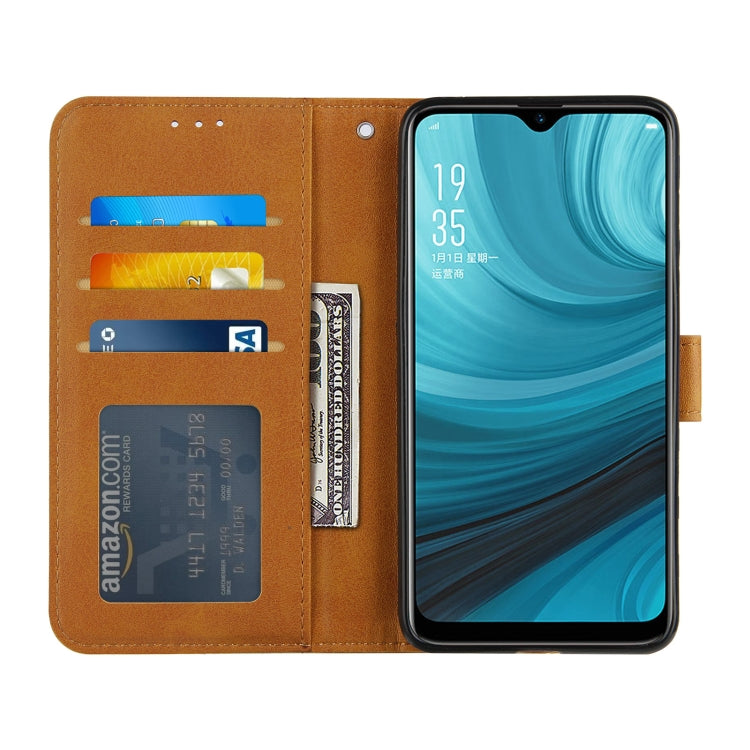 For OPPO A7 / A5S / A12 Stitching Calf Texture Buckle Horizontal Flip Leather Case with Holder & Card Slots & Wallet & Lanyard