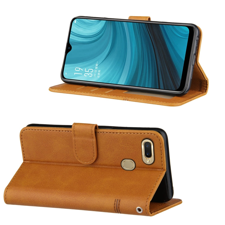 For OPPO A7 / A5S / A12 Stitching Calf Texture Buckle Horizontal Flip Leather Case with Holder & Card Slots & Wallet & Lanyard