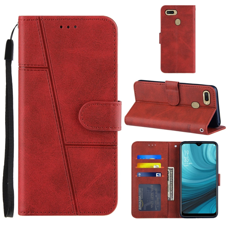 For OPPO A7 / A5S / A12 Stitching Calf Texture Buckle Horizontal Flip Leather Case with Holder & Card Slots & Wallet & Lanyard