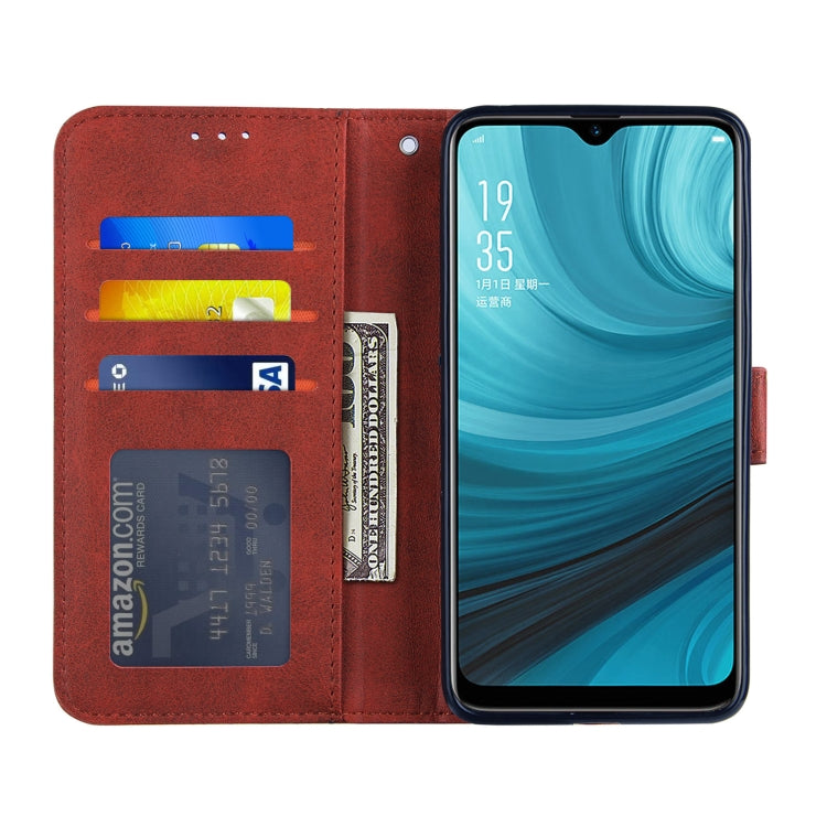 For OPPO A7 / A5S / A12 Stitching Calf Texture Buckle Horizontal Flip Leather Case with Holder & Card Slots & Wallet & Lanyard