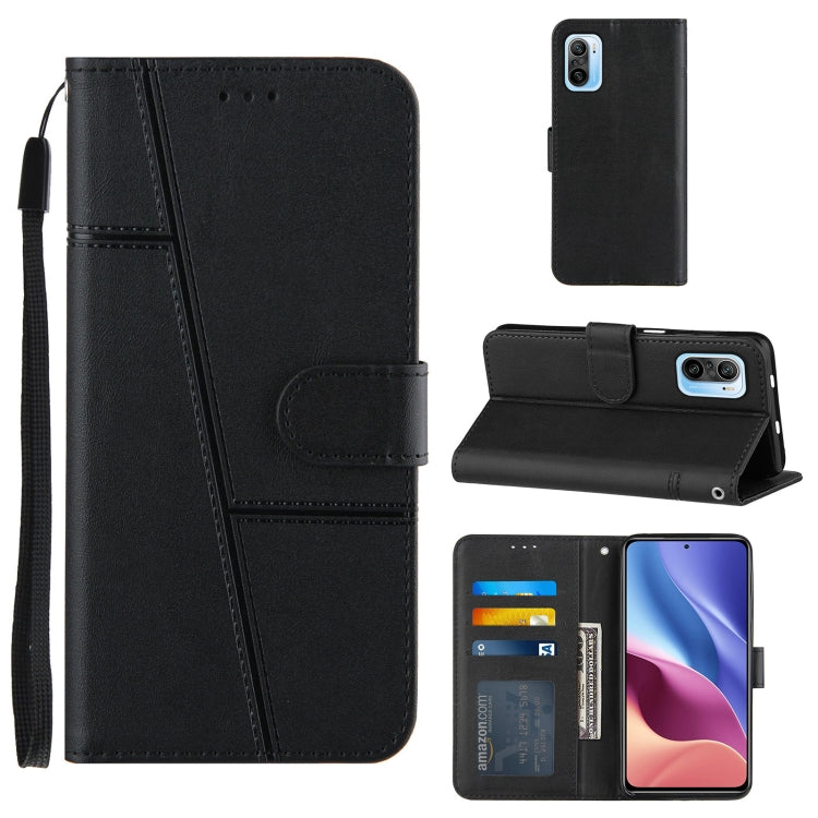 For Xiaomi Redmi K40 / K40 Pro / POCO F3 Stitching Calf Texture Buckle Horizontal Flip Leather Case with Holder & Card Slots & Wallet & Lanyard