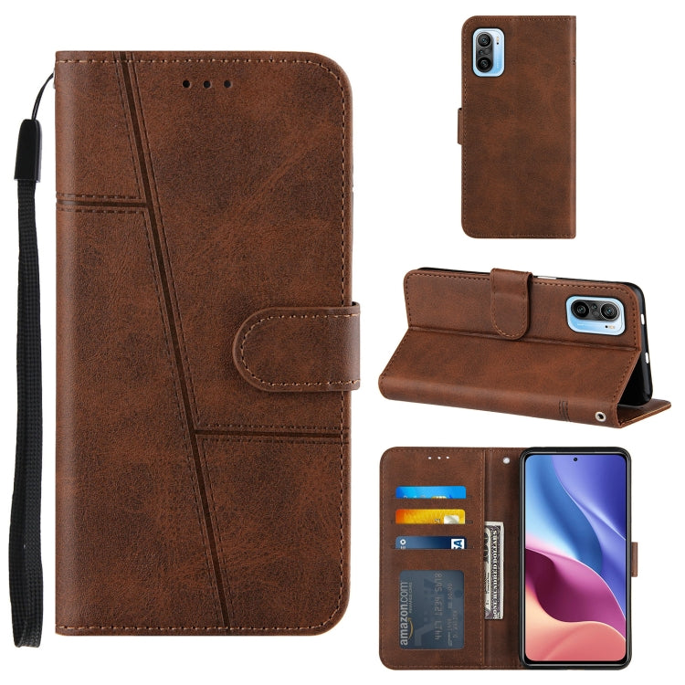 For Xiaomi Redmi K40 / K40 Pro / POCO F3 Stitching Calf Texture Buckle Horizontal Flip Leather Case with Holder & Card Slots & Wallet & Lanyard