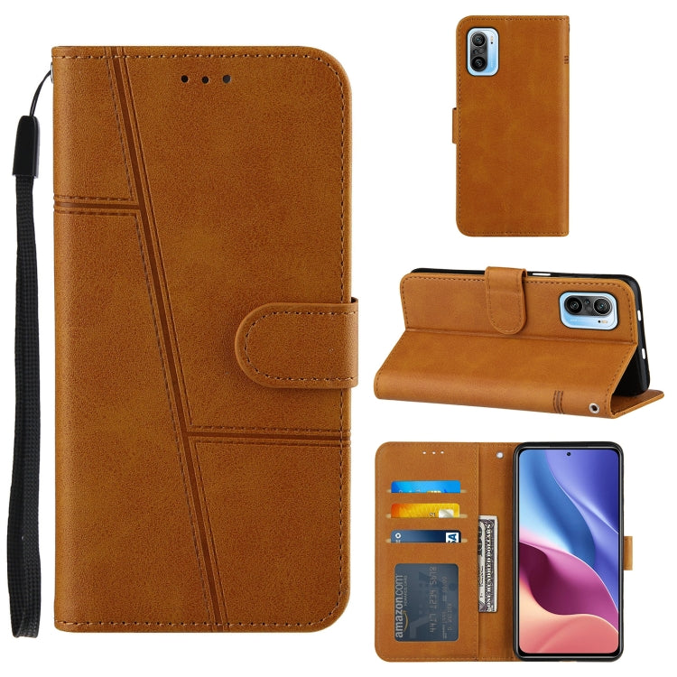 For Xiaomi Redmi K40 / K40 Pro / POCO F3 Stitching Calf Texture Buckle Horizontal Flip Leather Case with Holder & Card Slots & Wallet & Lanyard