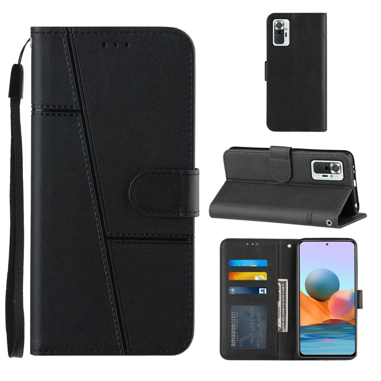 For Xiaomi Redmi Note 10 Pro /Note 10 Pro Max Stitching Calf Texture Buckle Horizontal Flip Leather Case with Holder & Card Slots & Wallet & Lanyard